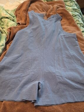 Blue Sleeveless Romper with Front Pockets